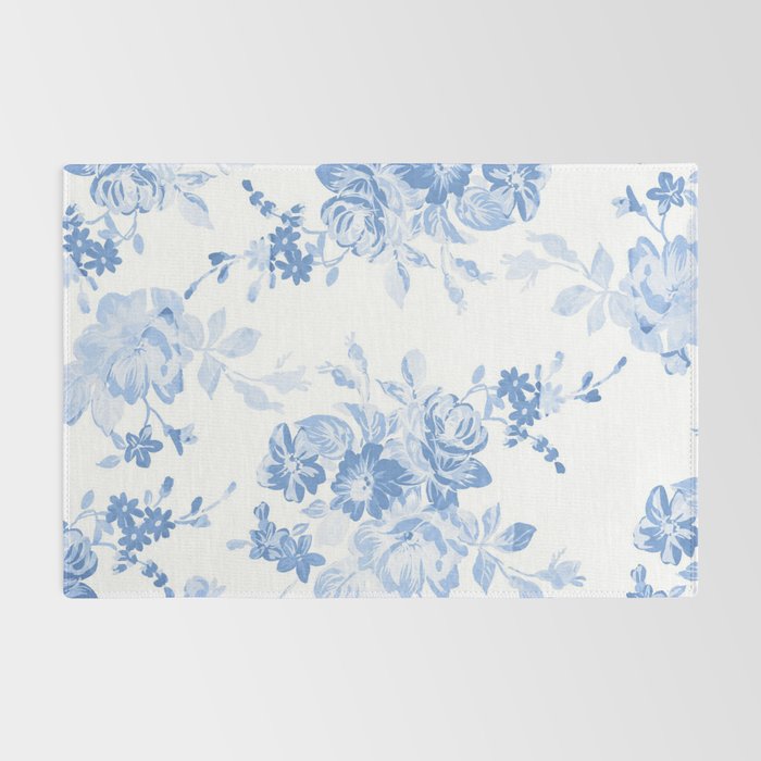 Modern navy blue white watercolor elegant floral Rug Gallery Image 2