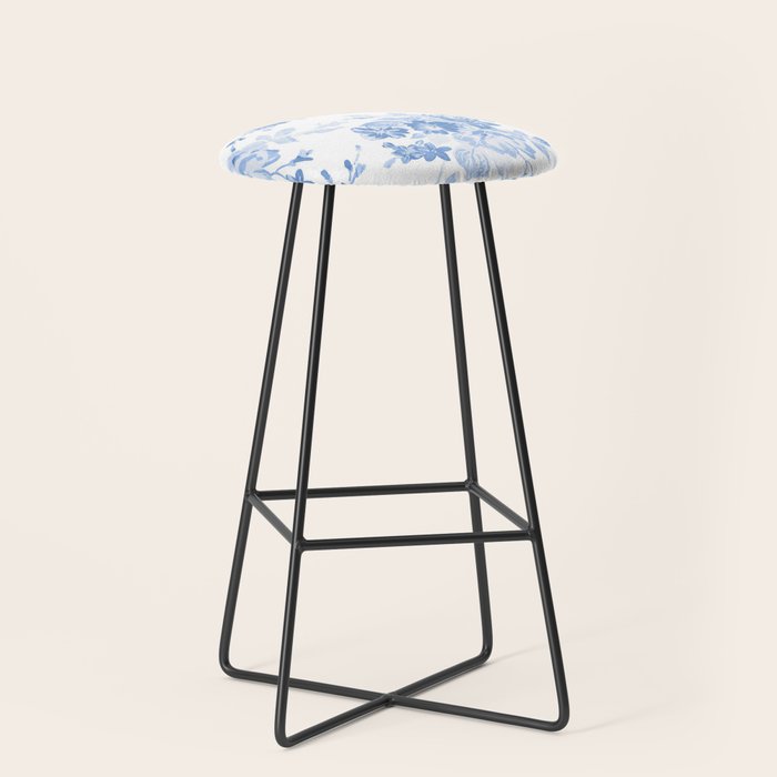 Modern navy blue white watercolor elegant floral Stool Gallery Image 1