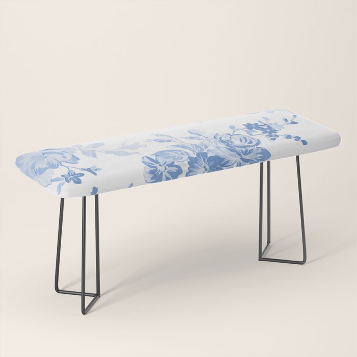 Modern navy blue white watercolor elegant floral Bench Gallery Image 1