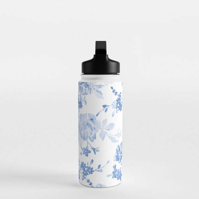 Modern navy blue white watercolor elegant floral Water Bottle Gallery Image 3