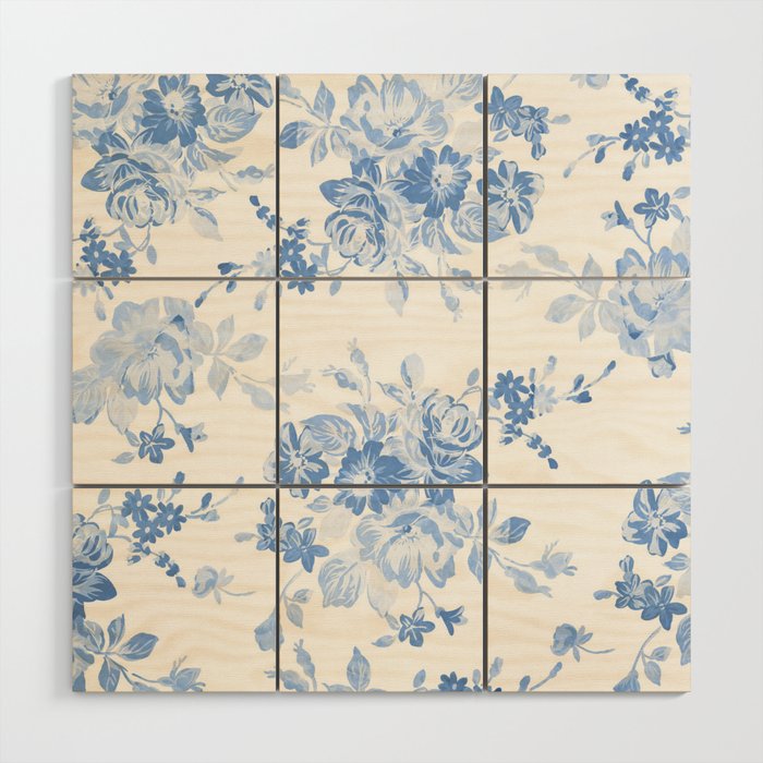 Modern navy blue white watercolor elegant floral Wood Wall Art Gallery Image 1