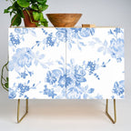 Modern navy blue white watercolor elegant floral Credenza Gallery Image 1