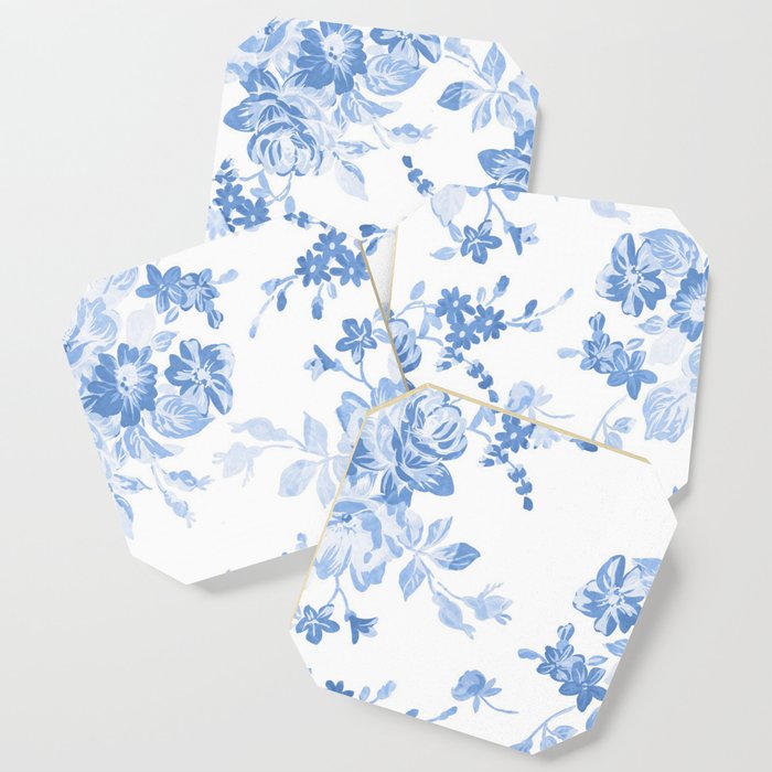 Modern navy blue white watercolor elegant floral Coaster Gallery Image 1