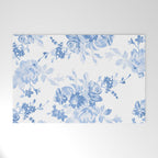 Modern navy blue white watercolor elegant floral Welcome Mat Gallery Image 1