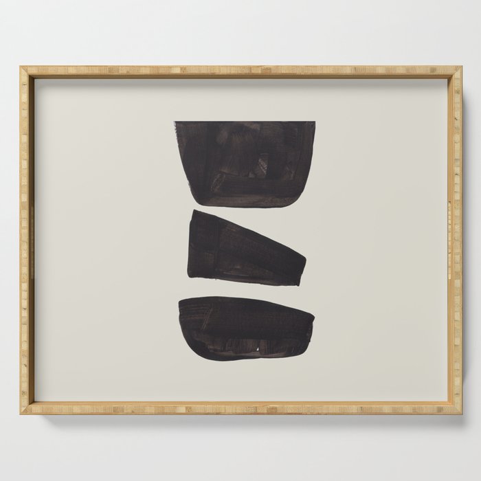 Black & White Minimalist Abstract Shapes Patterns Black Ink Painting Serving Tray Gallery Image 1