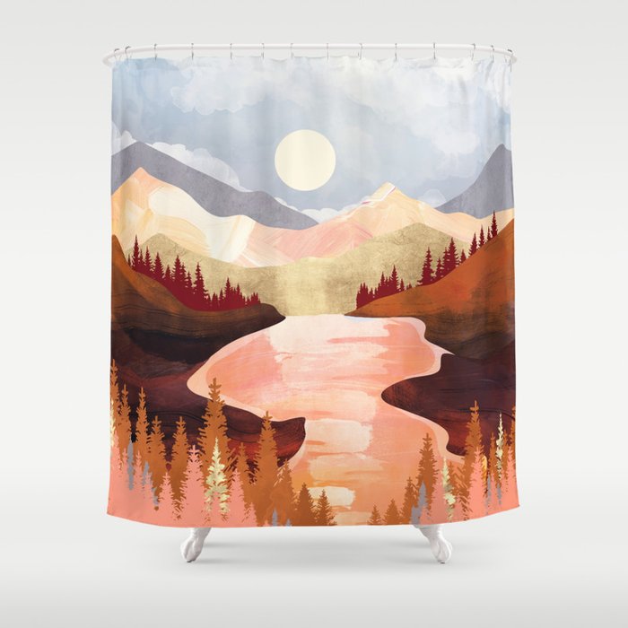 Mountain Forest Lake Shower Curtain Gallery Image 1