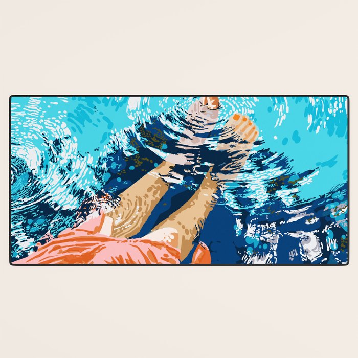 Take Me Where The Waves Kiss My Feet, Eclectic Nature River Woman Colorful Water Coral Bohemian Desk Mat Gallery Image 3