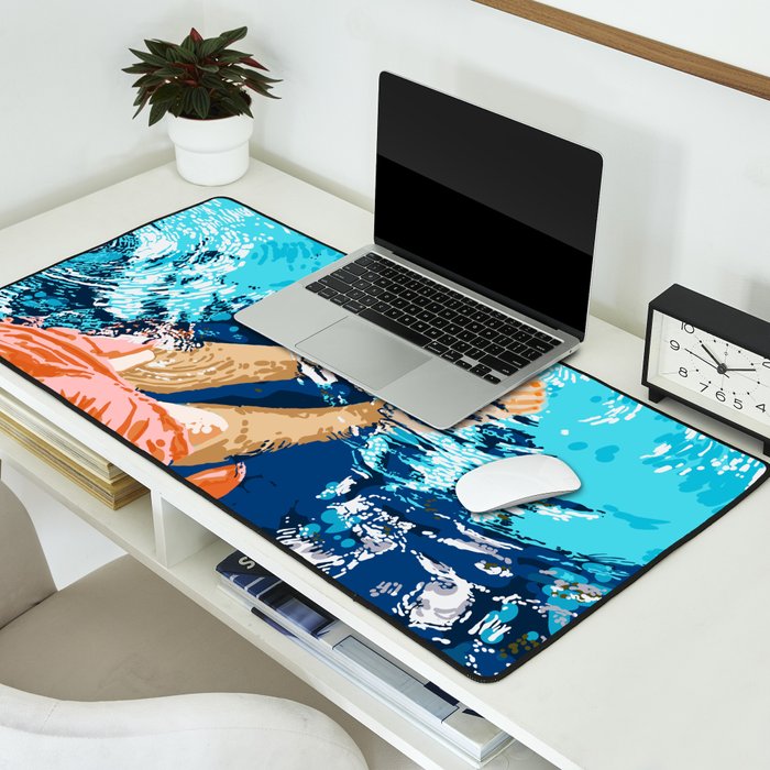 Take Me Where The Waves Kiss My Feet, Eclectic Nature River Woman Colorful Water Coral Bohemian Desk Mat Gallery Image 2