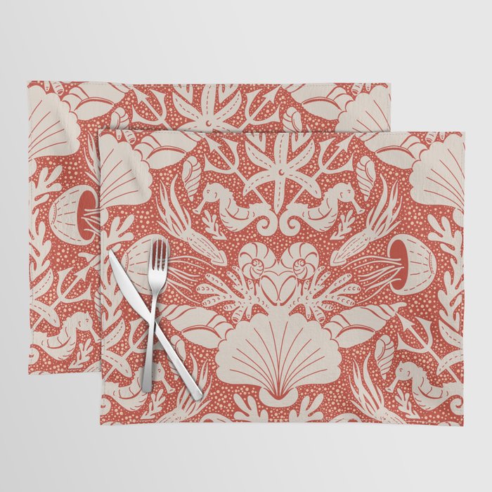 Neptune's joy warm red damask reworked Placemat Gallery Image 1