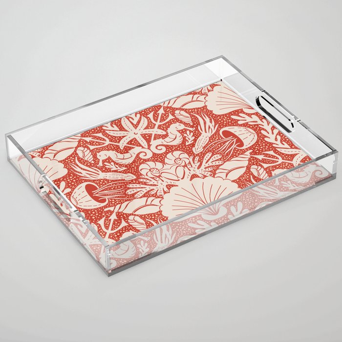 Neptune's joy warm red damask reworked Acrylic Tray Gallery Image 1