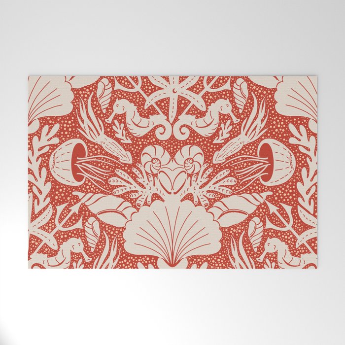 Neptune's joy warm red damask reworked Welcome Mat Gallery Image 1