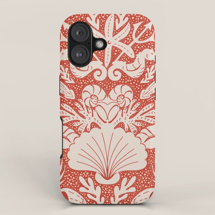 Neptune's joy warm red damask reworked iPhone Case Gallery Image 1