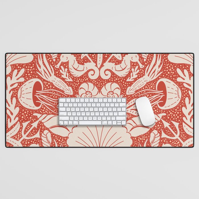 Neptune's joy warm red damask reworked Desk Mat Gallery Image 1
