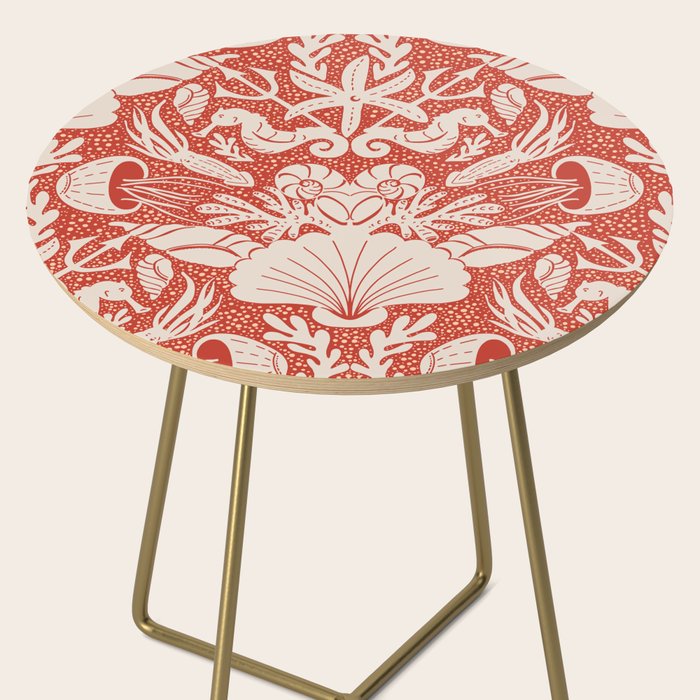 Neptune's joy warm red damask reworked Side Table Gallery Image 2