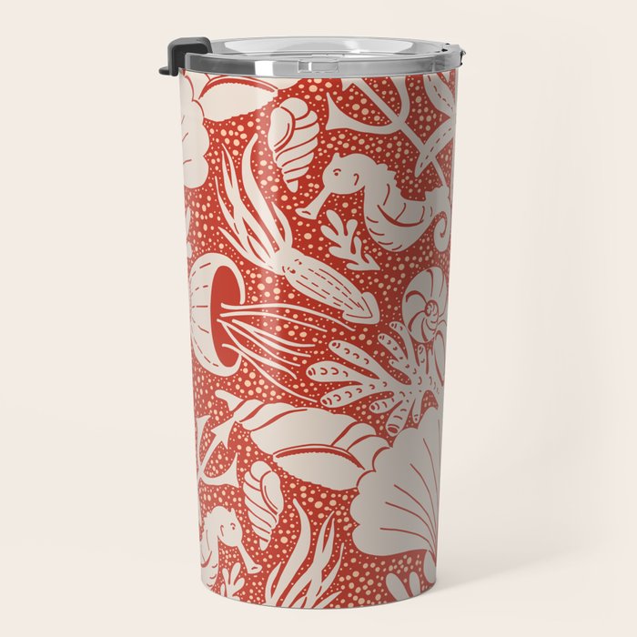 Neptune's joy warm red damask reworked Travel Mug Gallery Image 3