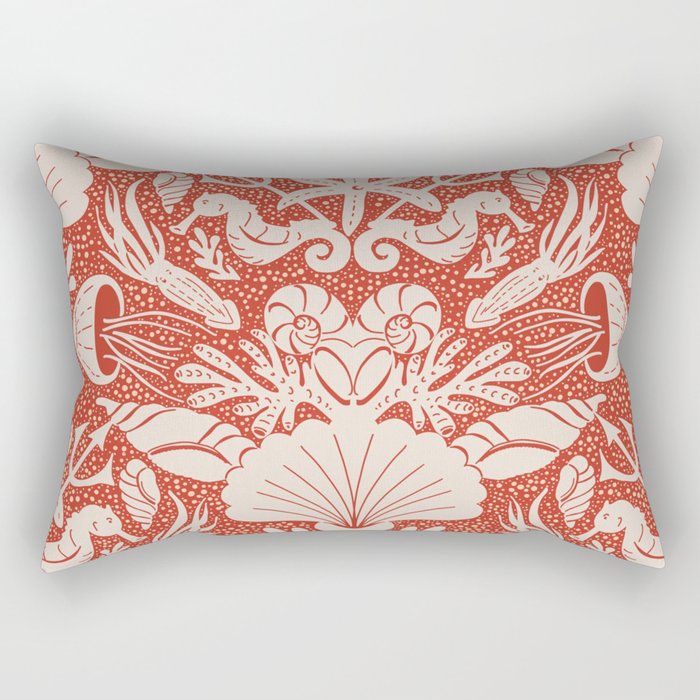 Neptune's joy warm red damask reworked Rectangular Pillow Gallery Image 2