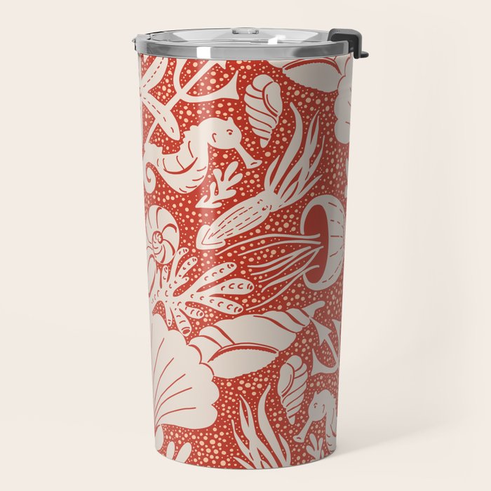 Neptune's joy warm red damask reworked Travel Mug Gallery Image 2