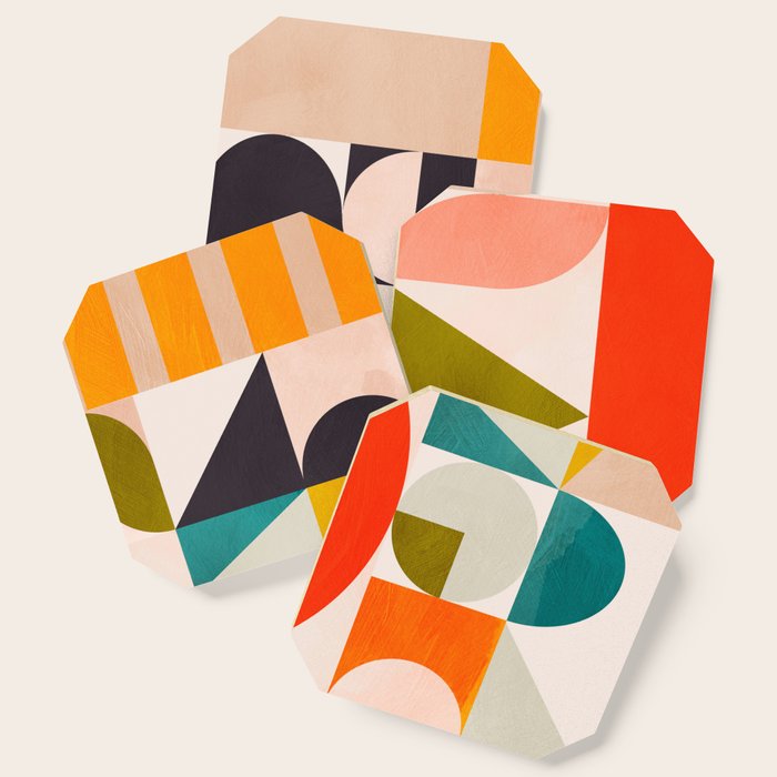 mid century geometry abstract shapes bauhaus 3 Coaster Gallery Image 1