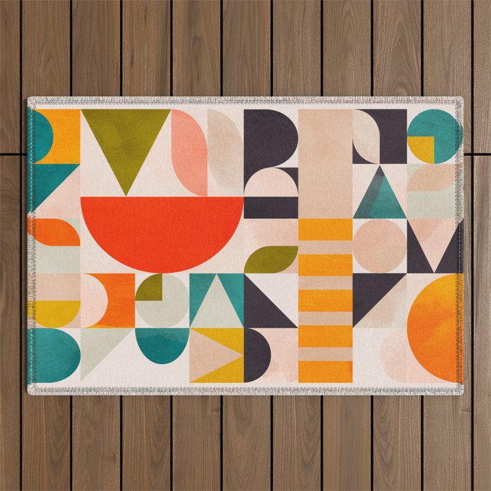 mid century geometry abstract shapes bauhaus 3 Outdoor Rug Gallery Image 1