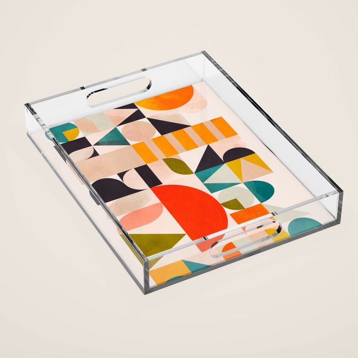 mid century geometry abstract shapes bauhaus 3 Acrylic Tray Gallery Image 1