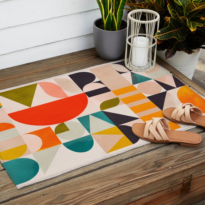mid century geometry abstract shapes bauhaus 3 Outdoor Rug Gallery Image 2
