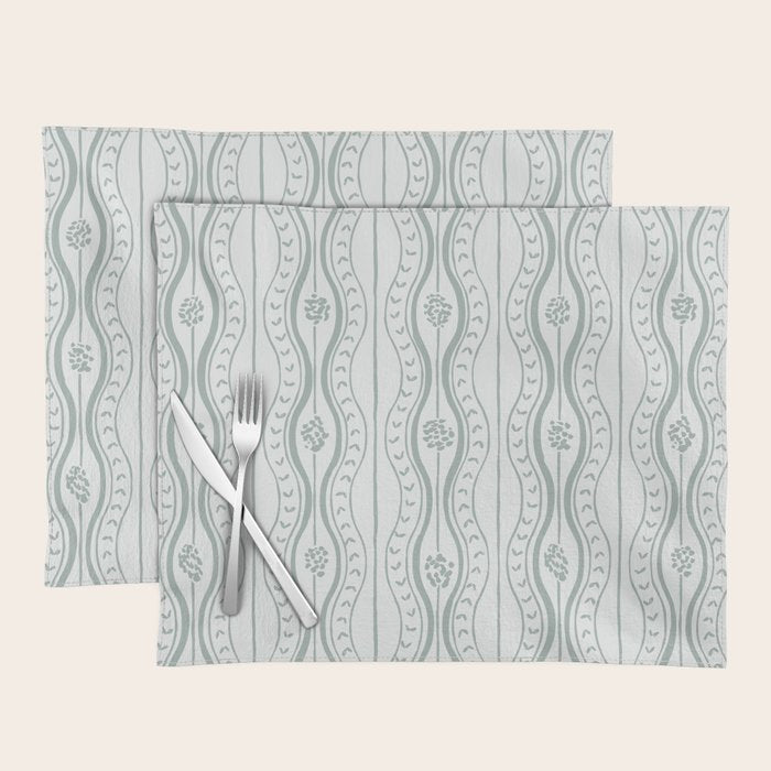 Wavy lines and tiny blooms - dusty mint pastel green pattern Placemat Gallery Image 1