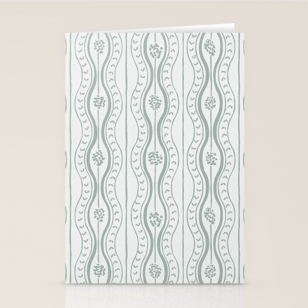 Wavy lines and tiny blooms - dusty mint pastel green pattern Stationery Card Gallery Image 1