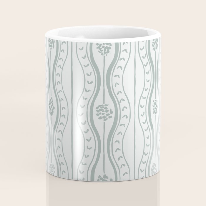 Wavy lines and tiny blooms - dusty mint pastel green pattern Coffee Mug Gallery Image 4