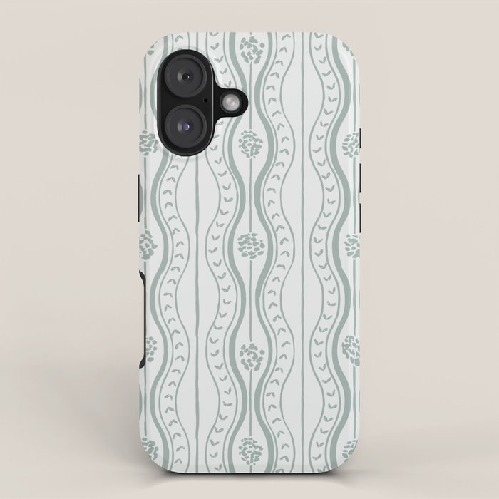 Wavy lines and tiny blooms - dusty mint pastel green pattern iPhone Case Gallery Image 1