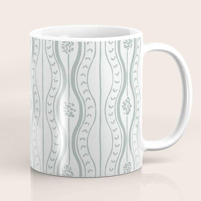 Wavy lines and tiny blooms - dusty mint pastel green pattern Coffee Mug Gallery Image 1
