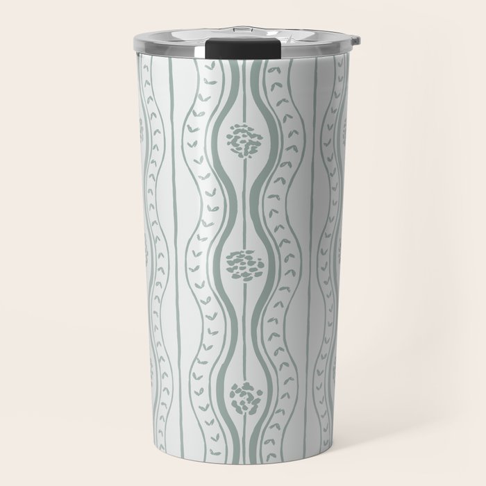 Wavy lines and tiny blooms - dusty mint pastel green pattern Travel Mug Gallery Image 1