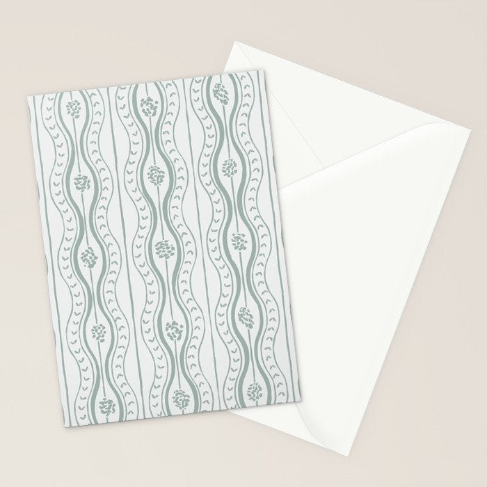 Wavy lines and tiny blooms - dusty mint pastel green pattern Stationery Card Gallery Image 2