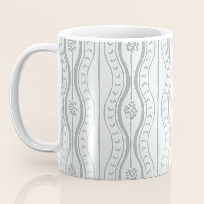 Wavy lines and tiny blooms - dusty mint pastel green pattern Coffee Mug Gallery Image 3