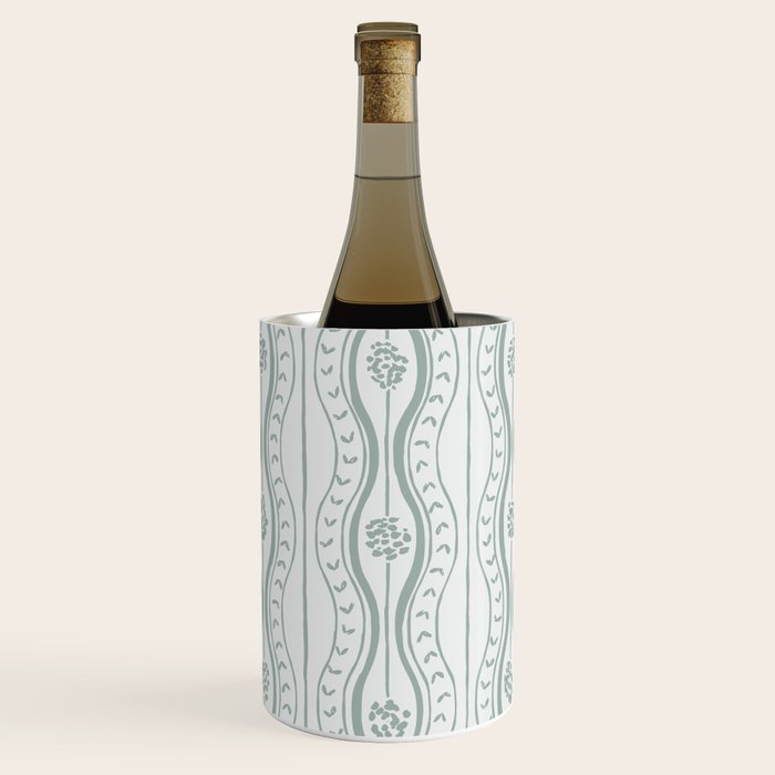 Wavy lines and tiny blooms - dusty mint pastel green pattern Wine Chiller Gallery Image 1