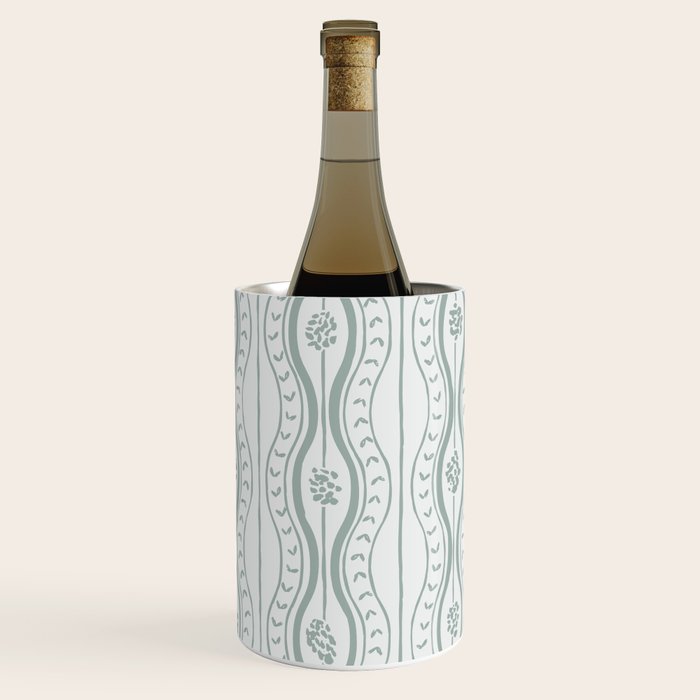 Wavy lines and tiny blooms - dusty mint pastel green pattern Wine Chiller Gallery Image 3