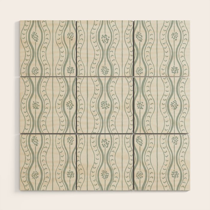 Wavy lines and tiny blooms - dusty mint pastel green pattern Wood Wall Art Gallery Image 1