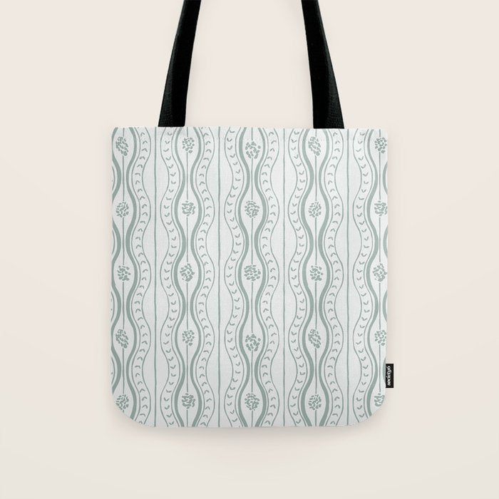 Wavy lines and tiny blooms - dusty mint pastel green pattern Tote Bag Gallery Image 1