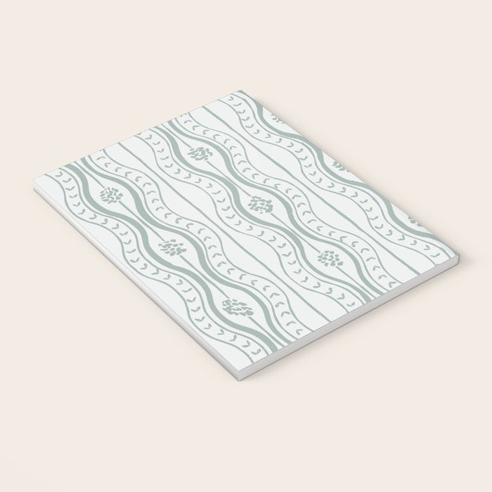 Wavy lines and tiny blooms - dusty mint pastel green pattern Notebook Gallery Image 3