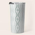 Wavy lines and tiny blooms - dusty mint pastel green pattern Travel Mug Gallery Image 3