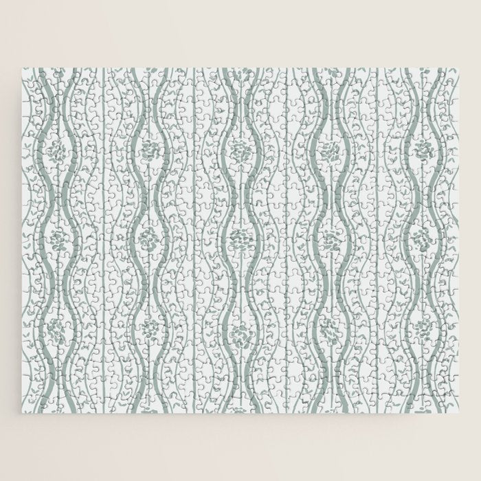 Wavy lines and tiny blooms - dusty mint pastel green pattern Jigsaw Puzzle Gallery Image 1