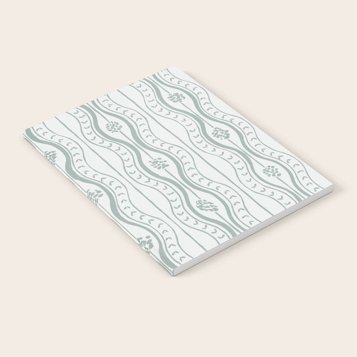 Wavy lines and tiny blooms - dusty mint pastel green pattern Notebook Gallery Image 1