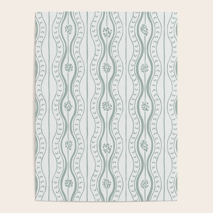 Wavy lines and tiny blooms - dusty mint pastel green pattern Poster Gallery Image 4