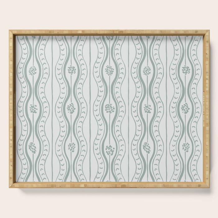 Wavy lines and tiny blooms - dusty mint pastel green pattern Serving Tray Gallery Image 1
