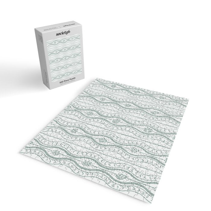Wavy lines and tiny blooms - dusty mint pastel green pattern Jigsaw Puzzle Gallery Image 2