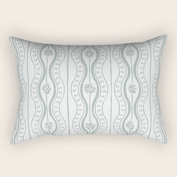 Wavy lines and tiny blooms - dusty mint pastel green pattern Rectangular Pillow Gallery Image 1