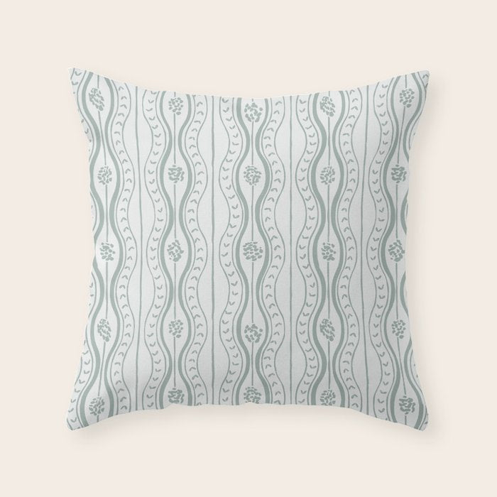 Wavy lines and tiny blooms - dusty mint pastel green pattern Throw Pillow Gallery Image 6