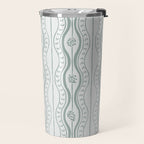 Wavy lines and tiny blooms - dusty mint pastel green pattern Travel Mug Gallery Image 2