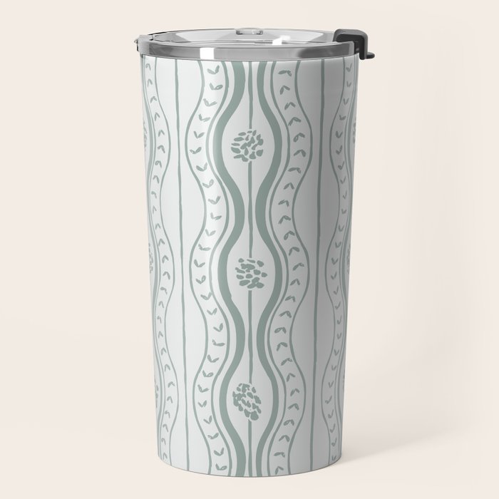 Wavy lines and tiny blooms - dusty mint pastel green pattern Travel Mug Gallery Image 2