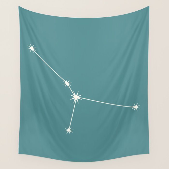 Cancer Zodiac Star Constellation Line Art Teal Wall Tapestry Gallery Image 1
