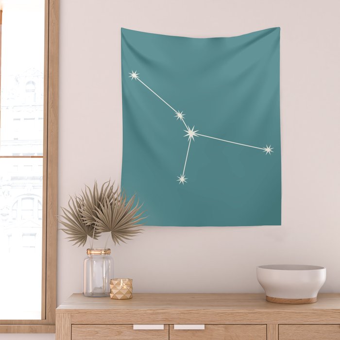 Cancer Zodiac Star Constellation Line Art Teal Wall Tapestry Gallery Image 2